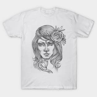 Mysterious Girl Flower Crown T-Shirt